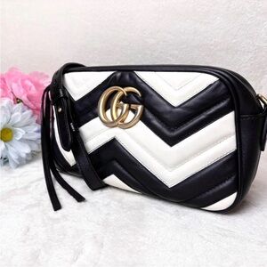 Gucci Black and White Chevron Crossbody Bag